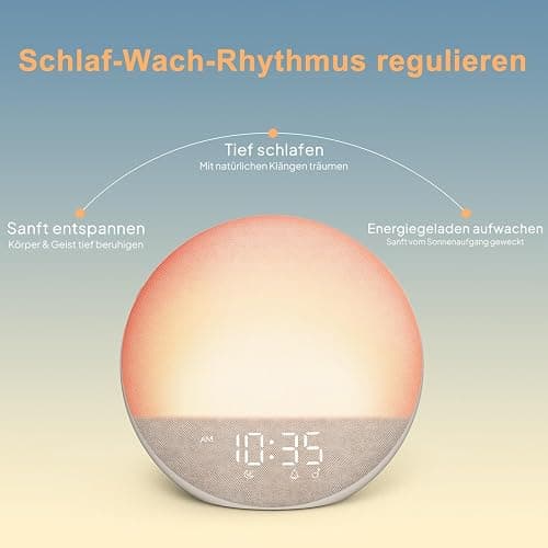 Hiromeco Tageslichtwecker Lichtwecker Sonnenaufgang Bluetooth: Natürliches Wake Up Light - 25 White Noise mit Timer - RGB Nachtlicht für Erwachsene Kinder Schlafzimmer thumbnail 7