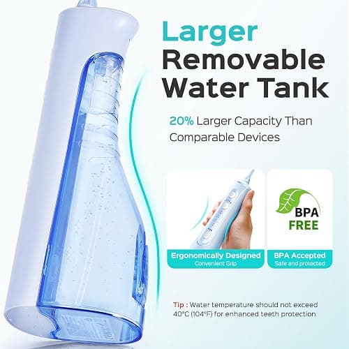 COSLUS Portable Water Flosser for Teeth: 4 Modes & 5 Intensity Levels Professional Electric Dental Pick for Sensitive Gums, Braces & Orthodontic - Cordless for Travel Use, for Adults, BPA-Free, Blue thumbnail 8
