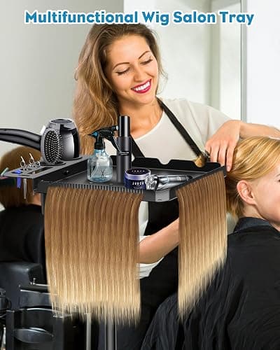 Salon Tray on Wheels,Metal Tray Rolling Cart with 2 Magnetic Bowls,Tattoo Tray, Salon Station with Hairstylist Holder and Hair Separator Stand,Multi-Function Adjustable with Wheels thumbnail 7