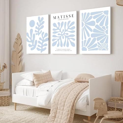 yulihaz Matisse Flower Wall Art Abstract Minimalist Light Blue Henri Matisse Canvas Posters Prints Aesthetic Pictures Wall Decor Gallery Home Decoration for Bedroom Living Room Framed 12x16 inch - canvas 12x16 inch - light blue thumbnail 4