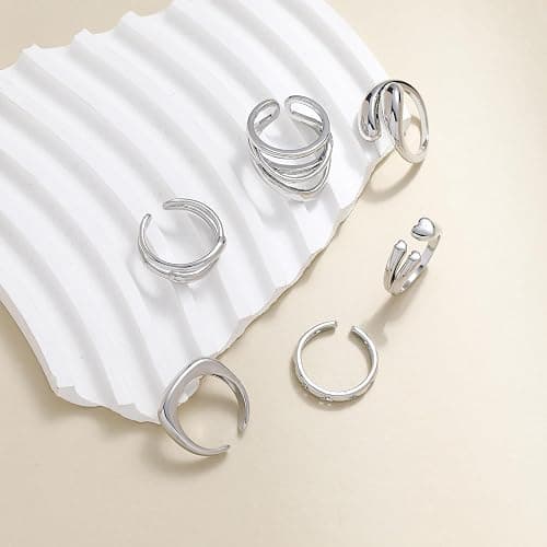 wgoud 6PCS Dome Chunky Gold Rings for Women Waterproof, 14K Gold Plated Braided Twisted Stackable Signet Rings, Adjustable Open Ring Band Statement Jewelry Gift thumbnail 5