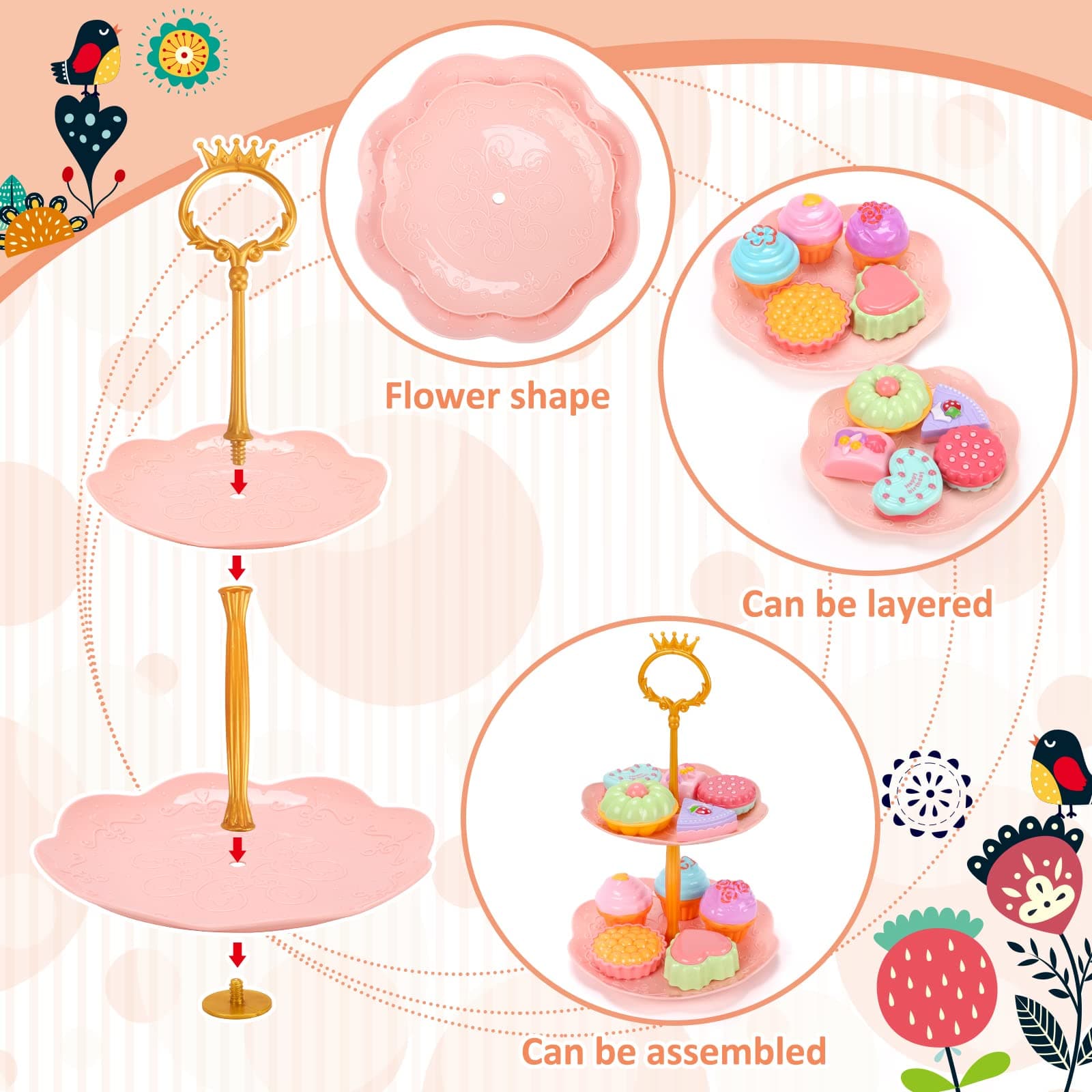 REMOKING 45 PCS Kids Tea Party Set for Little Girls,Tea Set Including Pretend Tin Teapot,Dessert,Cookies,Doughnut,Ice Cream, Kids Kitchen Pretend Play Playset,3 4 5 6 7 Year Old Boys Girls Gifts Toy thumbnail 4