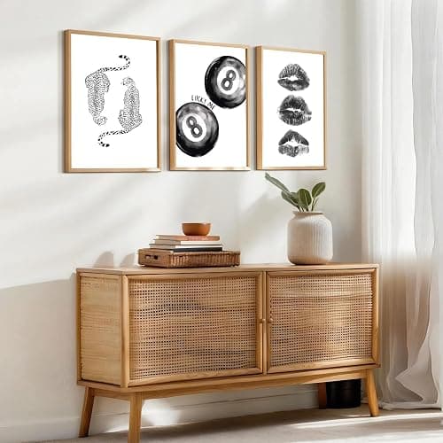 BOKPEN Trendy Black and White Leopard Canvas Wall Art,Funky Y2k Lucky 8 Ball Posters,Retro Kiss Lips Print Picture,Cheetah Prints Aesthetic for Girls Room College Dorm Home Decor (16x24 Unframed) thumbnail 7