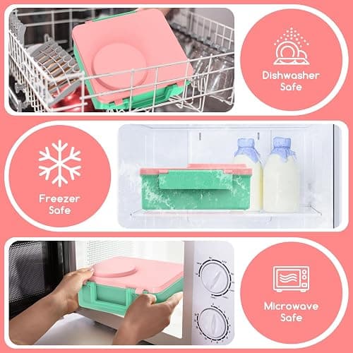 JoyYum Bento Box for Kids - Leak-Proof Bento Lunch Box with Insulated Thermos Food Jar - 4 Compartments, 1 Removable Divider, 1Spoon, 1 Fork - Dishwasher Safe, BPA-Free (Light pink) thumbnail 7