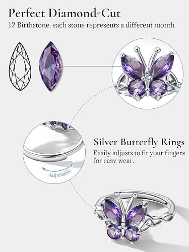 Butterfly Ring Sterling Silver CZ Garnet/Amethyst/Blue/Emerald/Sapphire/Pink/Diamond Butterfly Jewelry Gift for Lover Mother Daughter thumbnail 4