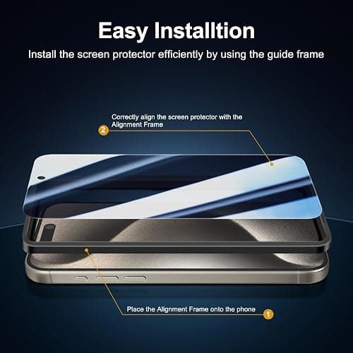 NEW'C 3X Privacy for iPhone 15 Pro Screen Protector (6.1 inches)+ 3X Camera Lens Protector, Sensor Protection, Case Friendly Tempered Glass Film + Dust Plug - Easy Installation Tool Included thumbnail 3