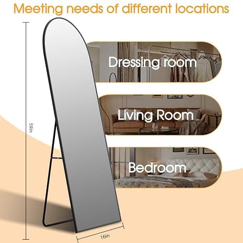 PIUDOC 59"x16"Floor Mirror Full Length,Arched Full Length Mirror with Stand,Full Body Mirror,Hanging or Large Leaning for Bedroom Living Room Black thumbnail 2