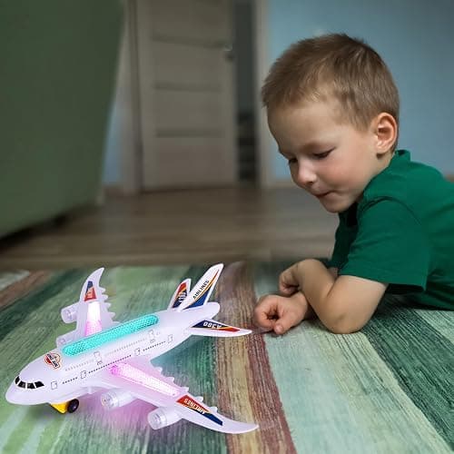 ArtCreativity Light-Up Airplane Toy with Bump & Go Action, Flashing LED Lights & Takeoff Sounds – Kids Airplane Toy with Moving Wheels – Fun Birthday Gift for Boys & Girls Ages 3-8 thumbnail 2