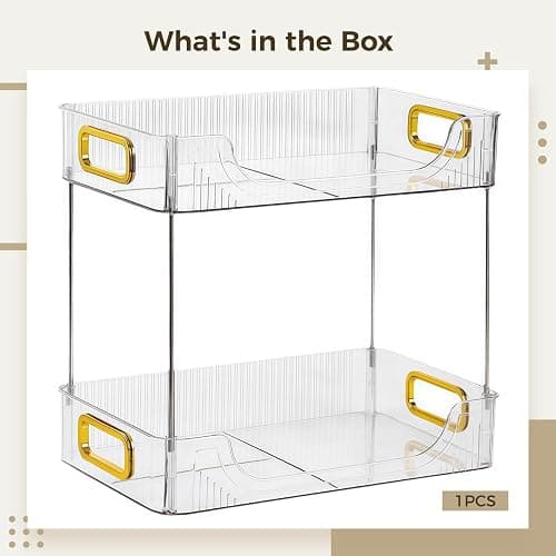 YOFAPA Bathroom Shelf Organiser, Double Layer Bathroom Countertop Organizer with Gold Handles, Clear Plastic Washroom Tray Organizer, Removable Storage Rack for Skincare and Toiletries thumbnail 5