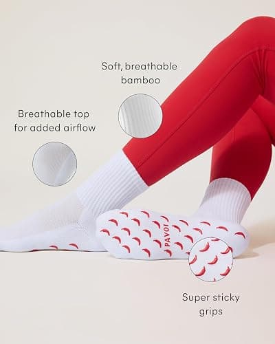 PAVOI ACTIVE Pilates Socks with Grips for Women - One Size Non Slip Quarter-Crew Grip Socks for Yoga, Barre - Bamboo Blend thumbnail 3