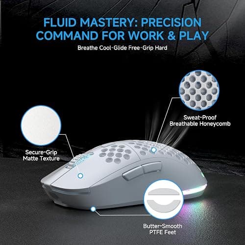 TMKB Falcon M1 Wireless Gaming Mouse, 24000DPI Optical Sensor, 180Hrs Battery, Lightweight, 6 Programmable Buttons, RGB Strip, 2.4G/BT5.2/USB-C Wired for PC/Mac/Laptop - Matte White thumbnail 6