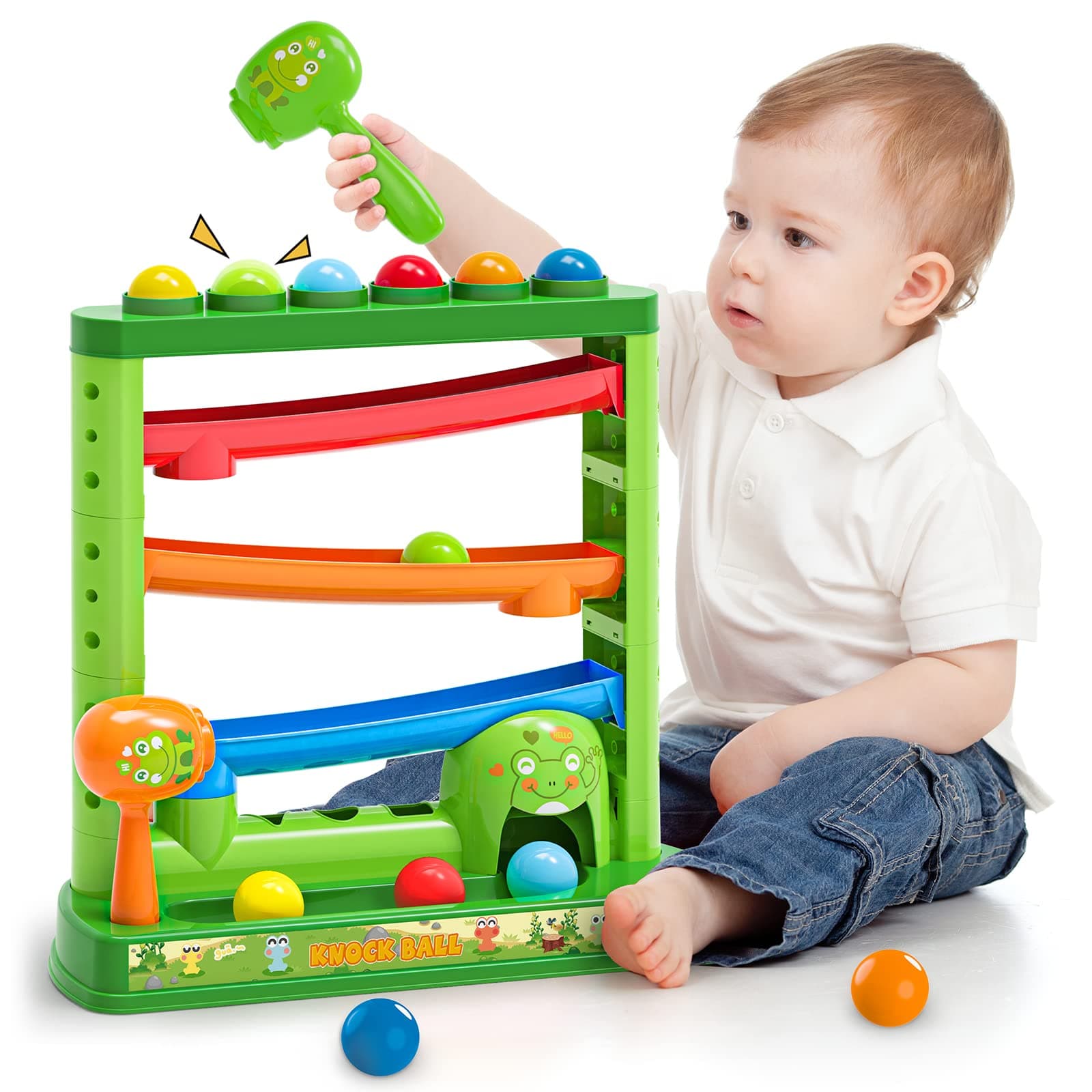 Toddlers Toys for 1 2 3 Years Old Kids, Pound A Ball Toys Included 2 Hammer & 12 Balls, Montessori Toys for 12-18 Months Baby, Interactive Game for Boys and Girls, Early Learning Educational Gift - Image 1