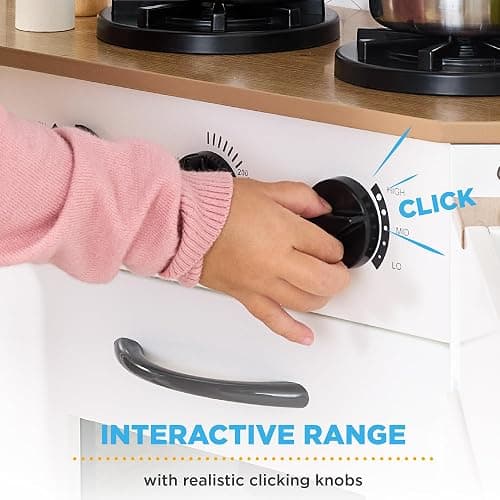 Best Choice Products Pretend Play Corner Kitchen, Ultimate Interactive Wooden Kids Playset w/Lights & Sounds, Ice Maker, Hood - Wht/Brown thumbnail 7