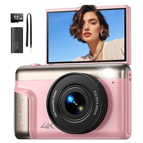 Macchina Fotografica Digitale 4K 64MP: Ultra HD Fotocamera Digitale Compatta per Vlog con Flip 180° da 3" Videocamera con Zoom Digitale 16X Scheda da 32GB per Bambini Principianti Adulti Studenti Rosa - Image 1