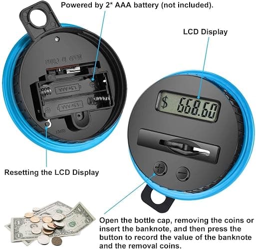 Large Piggy Banks for Adults, Digital Counting Money Jar, 1.8L Capacity Coin Counter Machine with LCD Counter, Change Jars for Saving for Boys, Designed for All US Coins (Blue) thumbnail 4