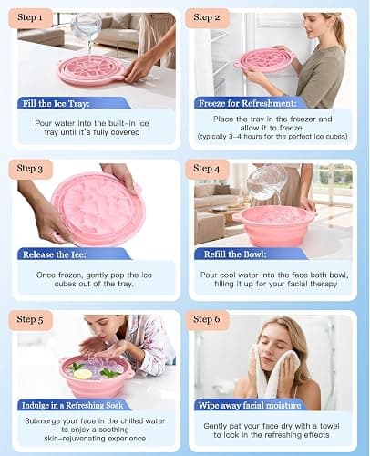Dtuoen Foldable Silicone Face Ice Bath Bowl, Built-in Ice Tray for Cold Therapy Facial Basin, Skin Tightening & Puffiness Reduction, Ideal for Home, Spa & Travel Use thumbnail 7