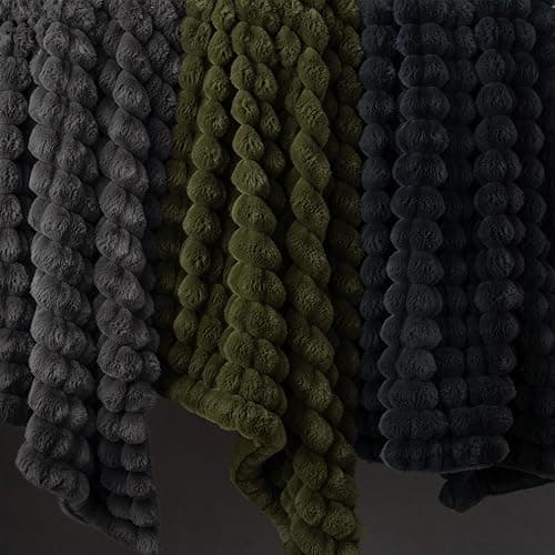 David's Home Double-Sided Faux Rabbit Fur Throw Blanket Twin Size, Reversible Luxury Soft Thick Shaggy Warm Fuzzy Bubble for Couch,Cozy Plush Fluffy for Fall Winter,Winter Moss,60 "* 80" thumbnail 9