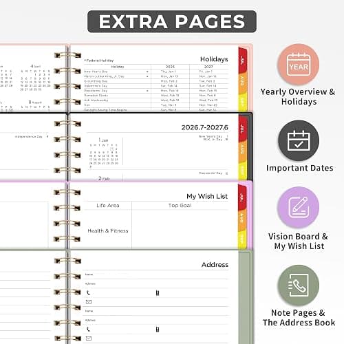 EMSHOI Academic Planner 2026-2027, Weekly and Monthly Calendar (July 2026 - June 2027), School Student Teacher Agenda Book, 100GSM Paper, PVC Cover, Colorful Tabs, A5 (6.38" x 8.35"), Black thumbnail 5
