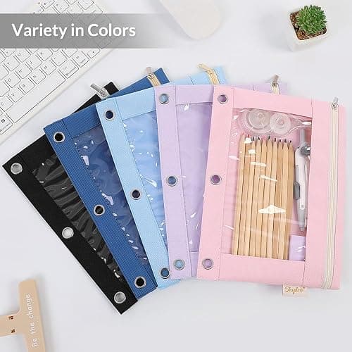 SKYDUE Pencil Pouch for 3 Ring Binder, Zipper Pencil Pouches for Girls Boys, Clear Window Pencil Bag, 3 Ring Pencil Pouch Case for Binder, Durable Organizer for School Supplies thumbnail 7