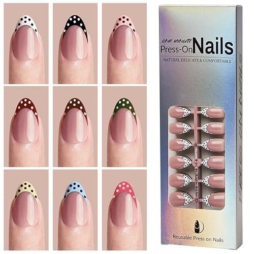 Polka Dot Press on Nails Short Almond Fake Nails 9 Colors French Tip Nails Press ons with Design Reusable Artificial Nail in 12 Sizes Full Cover Stick on Nails for Women Manicure Decorations 216Pcs thumbnail 3