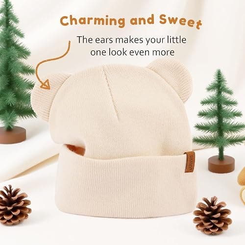 Baby Beanie Warm Winter Hat with Bear Ear for Infant Toddler Boys Girls Kids Soft Knitted Skull Cap thumbnail 3