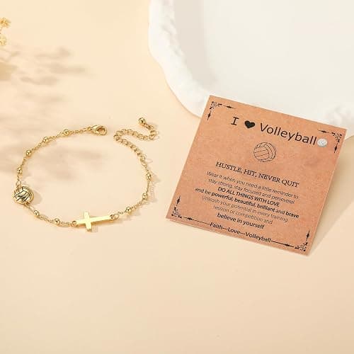 VULETO Softball/Volleyball/Soccer/Basketball Football Bracelet for Girls Women, 14K Gold Plated Cross Link Chain Sport Accessories Birthday Christmas Christian Jewelry Gifts for Teens Team Coach Players thumbnail 3