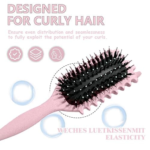 Curl Brush - Define Styling Brush with Prongs, for Combing and Shaping Men's and Women's Curls to Reduce Pulling and Curl Separation (Pink, 24cm) thumbnail 2