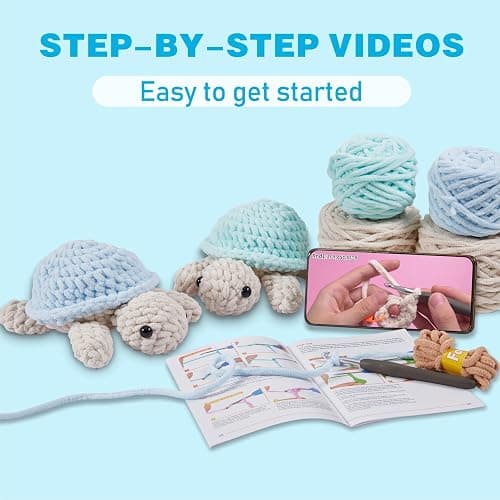 Eelexa Crochet Kit for Beginners, Amigurumi Crocheting Animal Kits, with Step-by-Step Video Tutorials for Kids Adults Beginner - 2 Pack Turtles - Turtle thumbnail 2