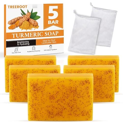 Treeroot 5 Pack Turmeric Soap for Dark Spots, 80g Kojic Acid and Turmeric Soap Bar, Face Even Skin Tone, Natural Potent Moisturizing Ingredient, Contains Vitamin C, Shea Butter, Lemon Oil, Retinol - Image 1