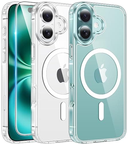 FNTCASE for iPhone 16 Case Clear: Magnetic Phone Cases with Screen Protector Drop Proof Compatible with Magsafe Slim Anti Yellowing Rugged Shockproof Protective Transparent Cell Cover (A-Clear) - Image 1