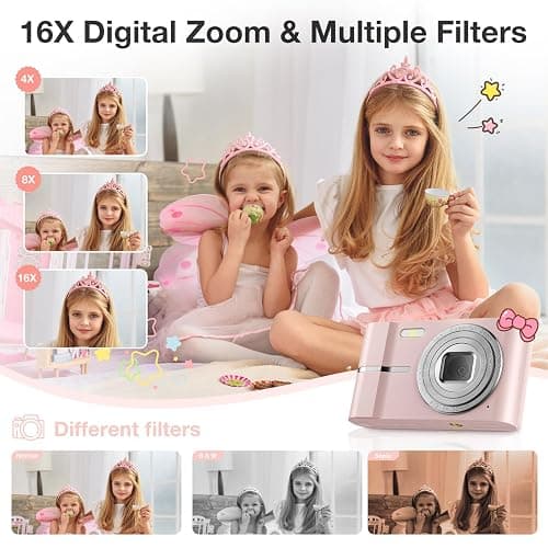 Hlieeosfcn Digital Camera, 1080P FHD 50MP Kids Digital Camera with 32G TF Card, Auto Focus Point timed shooting feature Rechargeable Compact Camera with 16X Digital Zoom Camera thumbnail 4