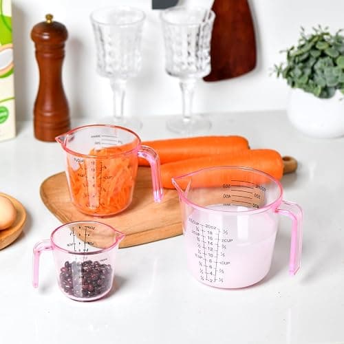 Cute Pink Plastic Measuring Cup for Home Kitchen Cooking and Baking Seasoning Liquid (150ml, 300ml, 600ml - 3 Pack) thumbnail 2