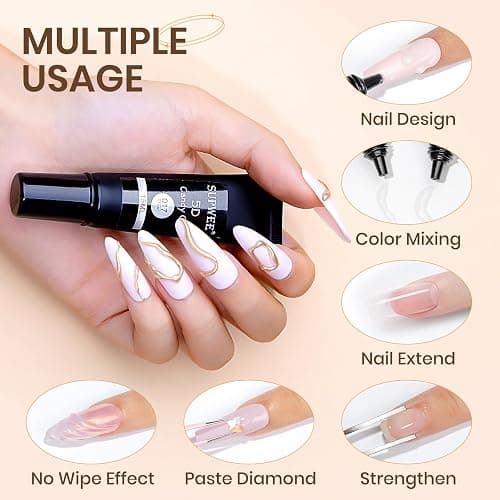 SUPWEE 3D Nail Art Gel 2PCS, Korean 3D Tube Nail Gel Sculpting Gel for Nail Art Soft Tube DIY Carving Drawing Line Painting Gel for Nail Design Clear and Milky White, 30g thumbnail 2
