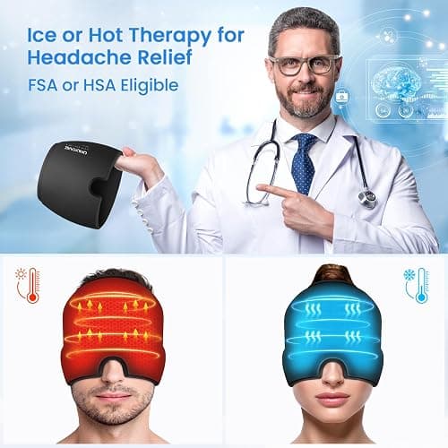 ONLYCARE® Migraine Relief Cap, Upgraded Odorless Headache Relief Cap, 360° Gel Surround Ice Pack Mask for Migraine, Sinus, Stress, Frontal Headaches (Black) thumbnail 2