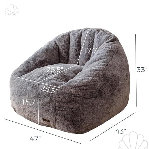MAXYOYO Giant Bean Bag Chair, Oversized Bean Bag Couch for Adults and Kids, Faux Fur Shell-Shaped Large Chair with Filler, Stuffed Big Accent Sofa Lounge Floor Sofa for Gaming, Reading, Dark Grey thumbnail 2