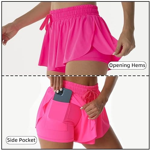 Flowy Athletic Shorts for Women Running Tennis Butterfly Shorts Girls 2-in-1 Double Layer Quick-Drying Comfy Shorts thumbnail 3