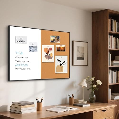 QUEENLINK White Board Cork Board Combo, 36'' x 24'', Magnetic Dry Erase Board and Pin Board for Wall, Black Aluminum Frame Bulletin Board for Home Office School with Accessories thumbnail 2