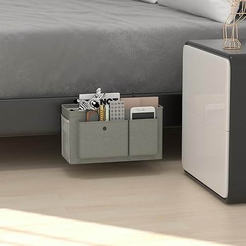 Edudif Bedside Caddy Bedside Organizer with Fixed Straps & Water Bottle Holder, Bunk Bed Caddy ideal for Home, Dorm, Hospital, Crib, Versatile Bedside Storage Solution (Grey) thumbnail 3