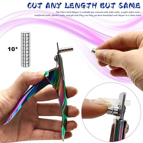 Acrylic Nail Cutter with Magnet Sizer & Length Measurement,Adjustable Stainless Nail Trimmer for Salon Home Nail Art, Professional Nail Clippers for Precise Manicures (Rainbow) thumbnail 5