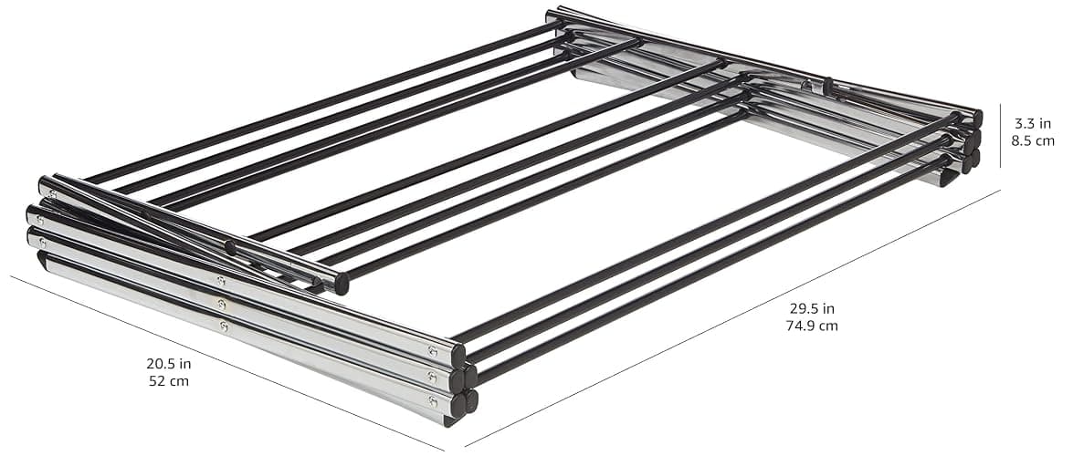 Amazon Basics Foldable Portable Laundry Drying Rack for Indoor Air Drying Clothing, 14.5 x 29.5 x 41.8 inches (LxWxH), Chrome Silver thumbnail 3