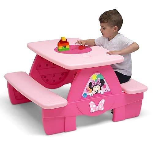 Delta Children Disney Minnie Mouse 4 Seat Activity Picnic Table with Lego Compatible Tabletop - Minnie Mouse thumbnail 7