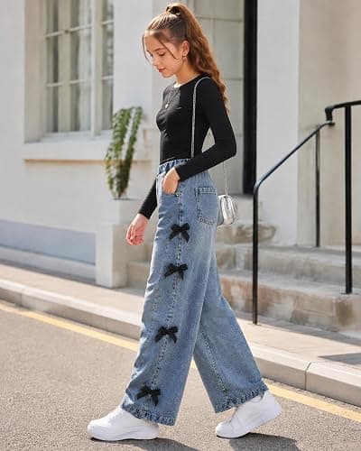 Kxuryueo Girls Jeans Wide Leg Denim Pants Tween Teen Girls Trendy Clothes Size 7-13 Years thumbnail 7