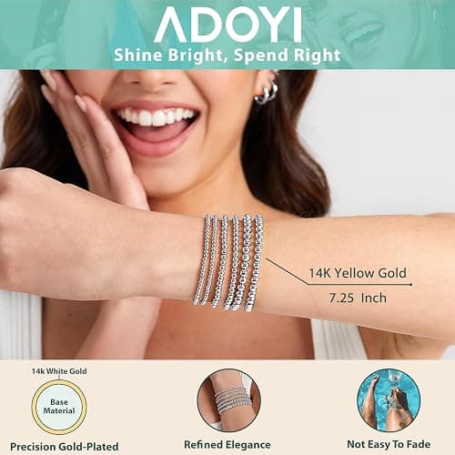 adoyi Gold Bracelets for Women Waterproof, 14K Gold Plated Beaded Strand Bead Ball Bracelets stack Adjustable Jewelry Set for Gifts thumbnail 4