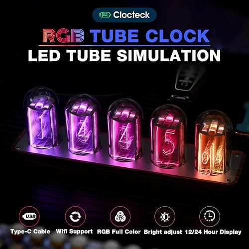 ClocTeck Nixie Tube Clock Walnut Digital Clock, Support Wi-Fi Time SYNC, Alarm & Timer, 12/24H Display, A Retro Gift for Friends (Wood Grain) thumbnail 3