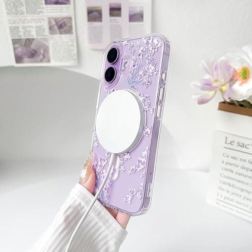 NITITOP for iPhone 17 Case Magnetic Clear Flower - Purple | Compatible with MagSafe, Cute floral leaves pattern, For woman girl, Soft TPU + Hard PC back, Shockproof protective cover thumbnail 7