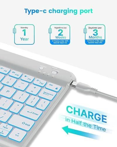typecase Folio Keyboard Case for iPad 10th Gen 10.9 inch (2022) and iPad 11th (A16, 2025), Magnetic Wireless Detachable Keyboard, 7-Color Backlight, Thin & Light, Pencil Holder – Gray thumbnail 5