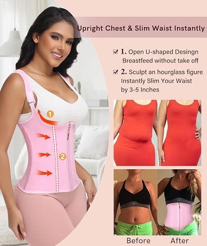 SHAPEBUS Waist Trainer for Women Lower Belly Fat Corset Shapewear Tummy Control Faja Body Shaper Waist Cincher thumbnail 2