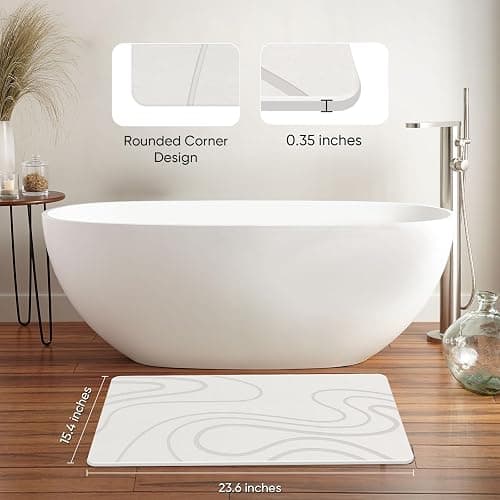 Jiloma Stone Bath Mat Diatomite Stone Mats for Bathroom Non-Slip Diatomaceous Earth Shower Mat Super Absorbent Bathroom Floor Mat Natural Easy to Clean(24 * 16 White) thumbnail 2