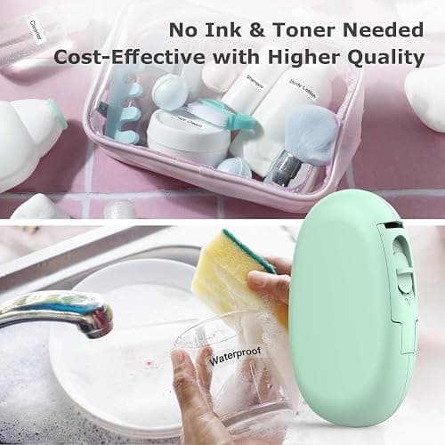 SUPVAN E10 Bluetooth Label Maker Machine with 3 Tapes, Continuous Waterproof Label, Versatile App with 35 Fonts and 1k+ Icons, Inkless Labeler for Home, Kitchen, School, Office Organization, Green - Green - Machine + 3 Tapes thumbnail 7