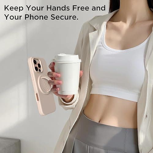 COFFKER Magnetic Phone Grip Ring Holder, Liquid Silicone Magnet Cell Phone Grip Finger Loop, Compatible with Magsafe, Back of Phone for iPhone 17/16/15/14/13/12 Series, Oat thumbnail 8